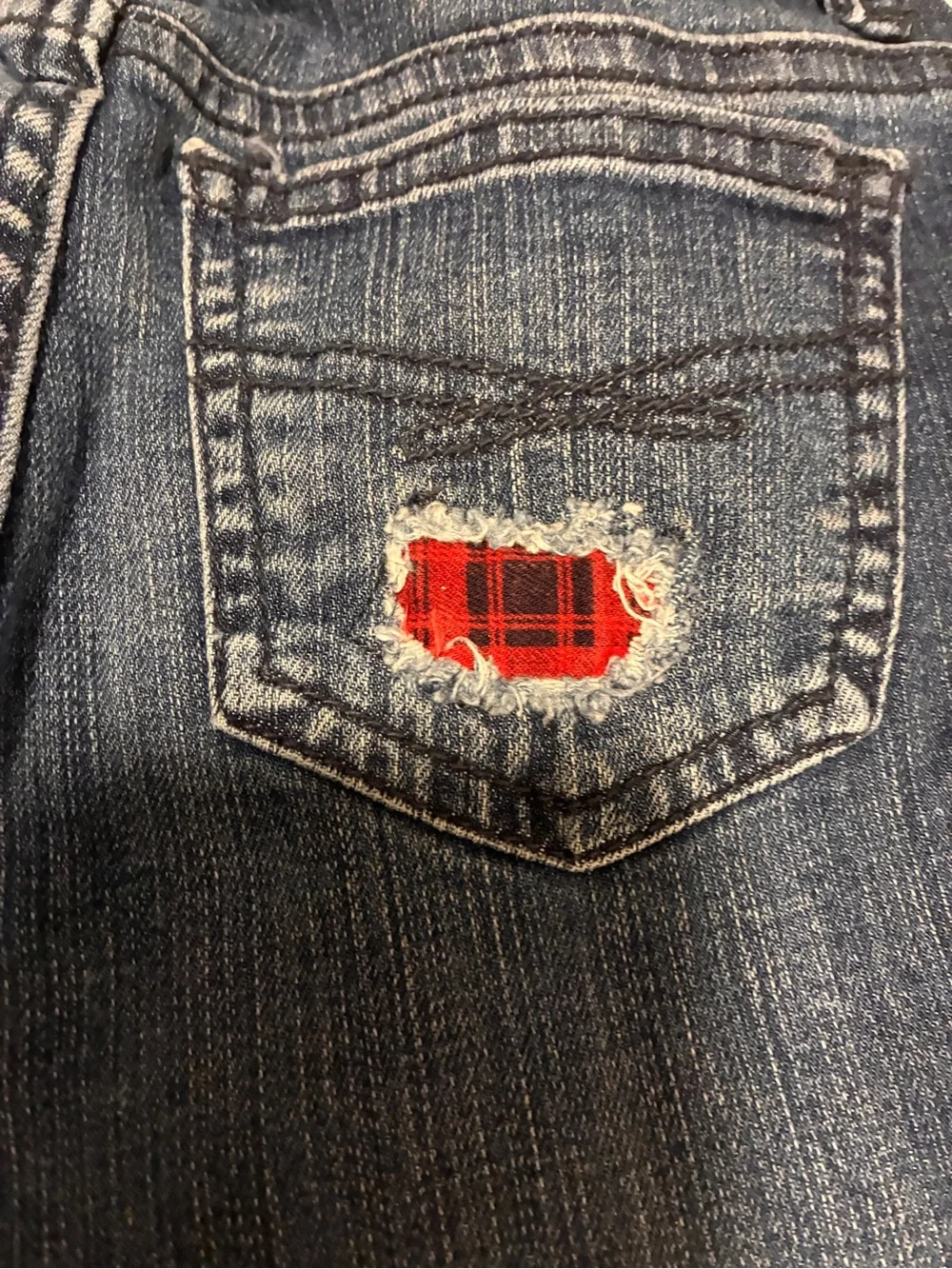 GAP Dark Blue Skinny Jeans with Red Flannel Patch Accents